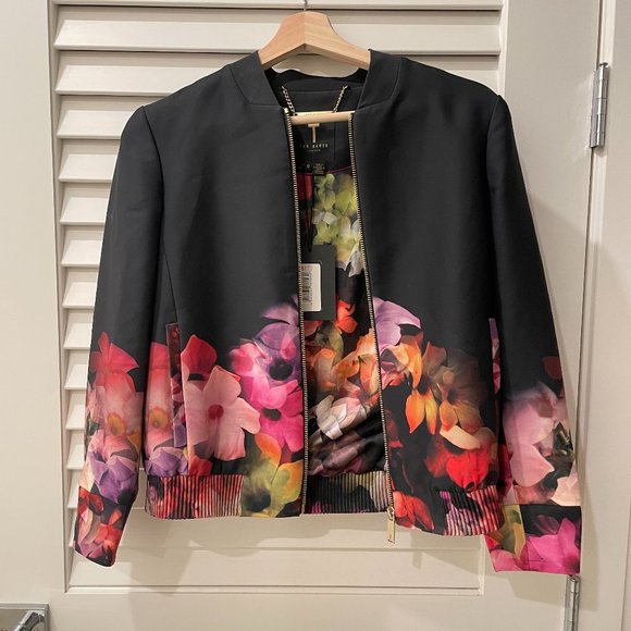 Ted Baker London Jackets & Blazers - TED BAKER London Giletta Black Cascading Floral Bomber Jacket